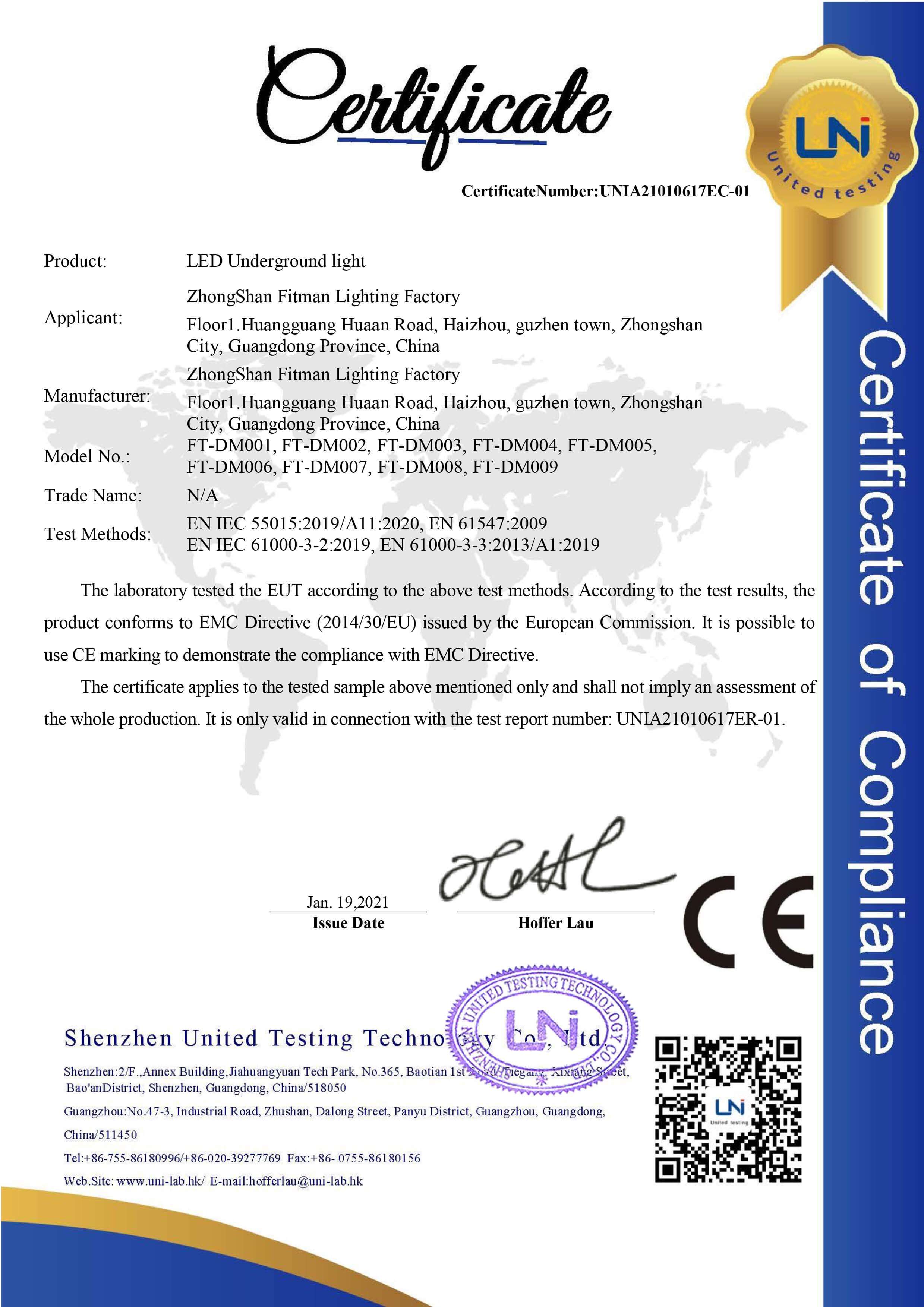 LED Underground light CE certificate