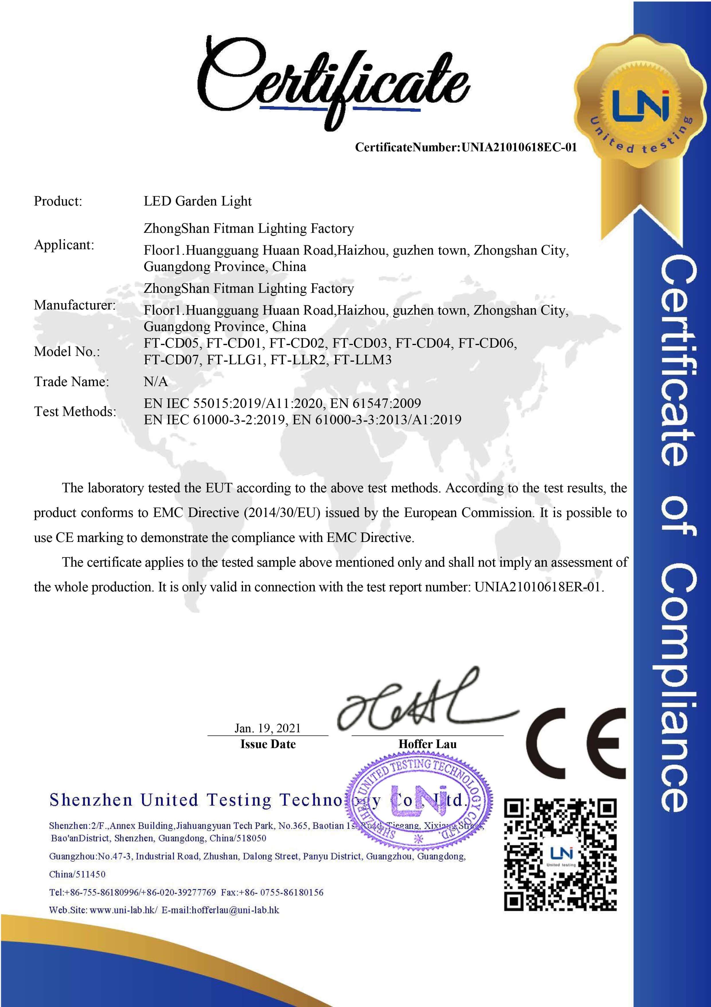 LED Garden light CE certificate